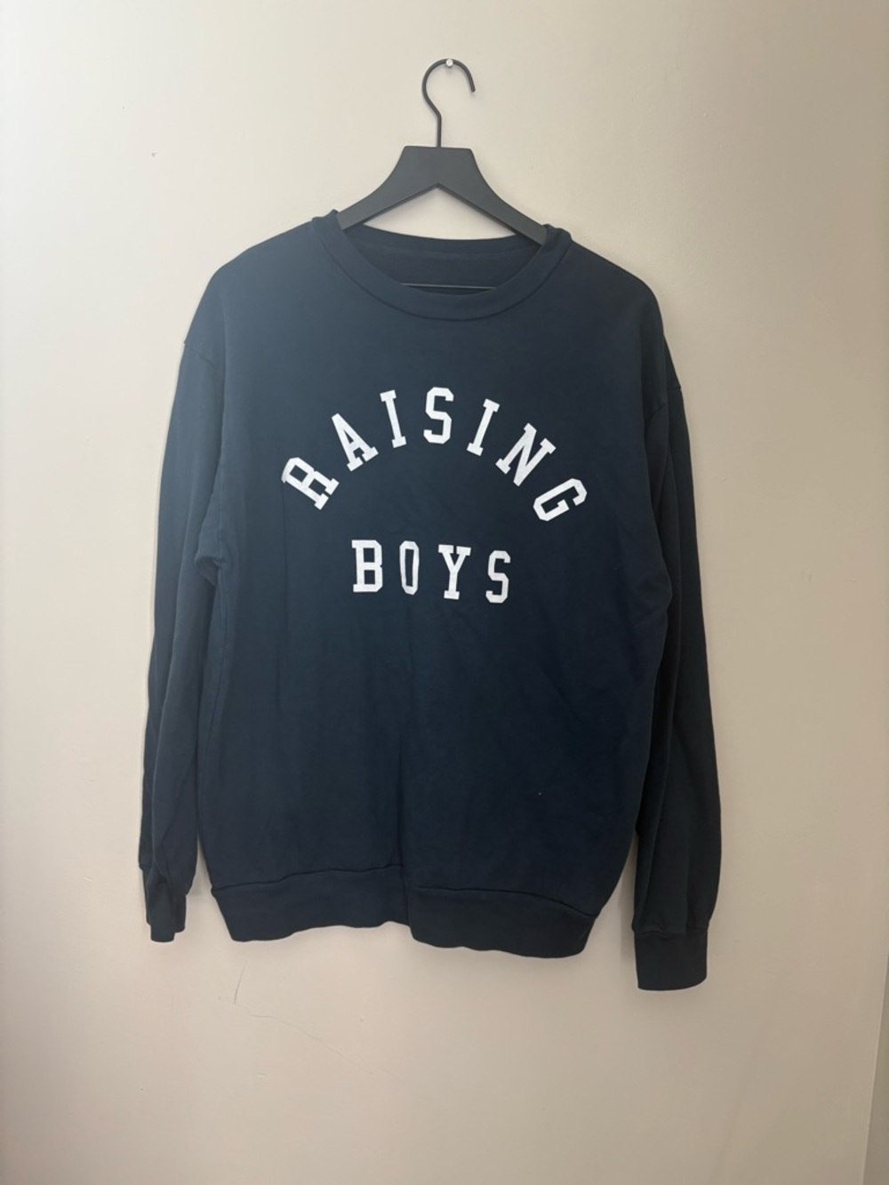 Raising Boys Crewneck Sweatshirt Navy Unisex XL Cotton Long Sleeve Chic Family
